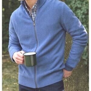 Woolover UK Mens Lambswool Lincoln Full Zipper Cardigan Size M Mock Neck Casual